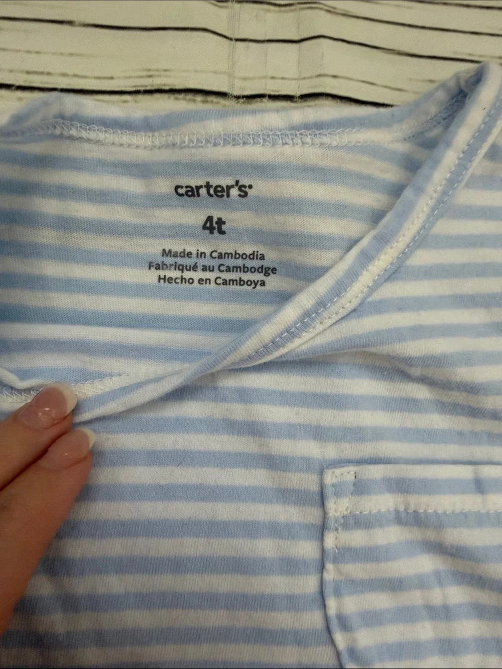 ♡ Carter's Girls Light Blue & White Striped Pocket Tee - Short Sleeve 4T